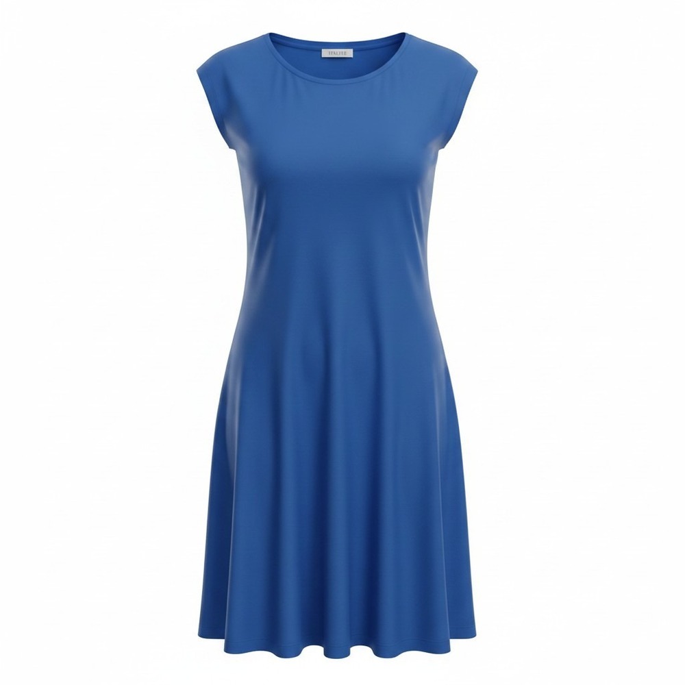 Halife Womens Royal Blue Cap Sleeve Crew Neck Rayon Blend T-Shirt Dress Medium